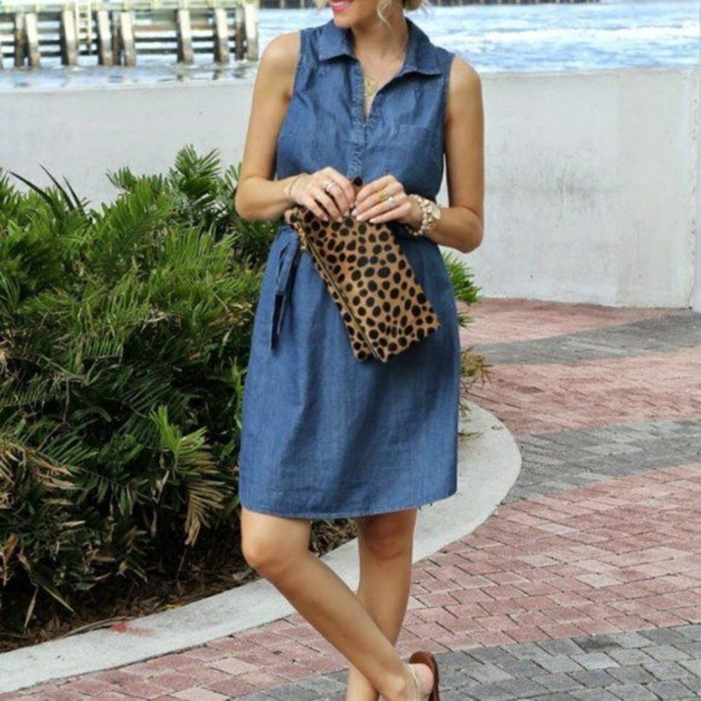 J Jill Sleeveless Chambray Pocket Shift Shirt Dress With Pockets XS‎